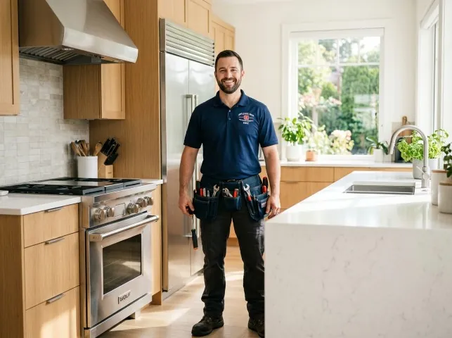 Appliance Repair Hero technician in a Bellevue, NE kitchen after an appliance repair